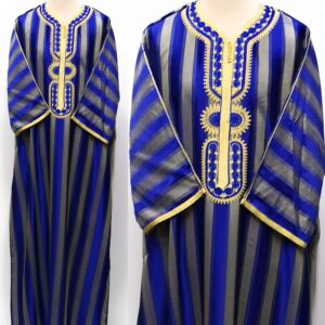 Moroccan Summer 3-Quarter Sleeve Royal/Gold Striped Thobe