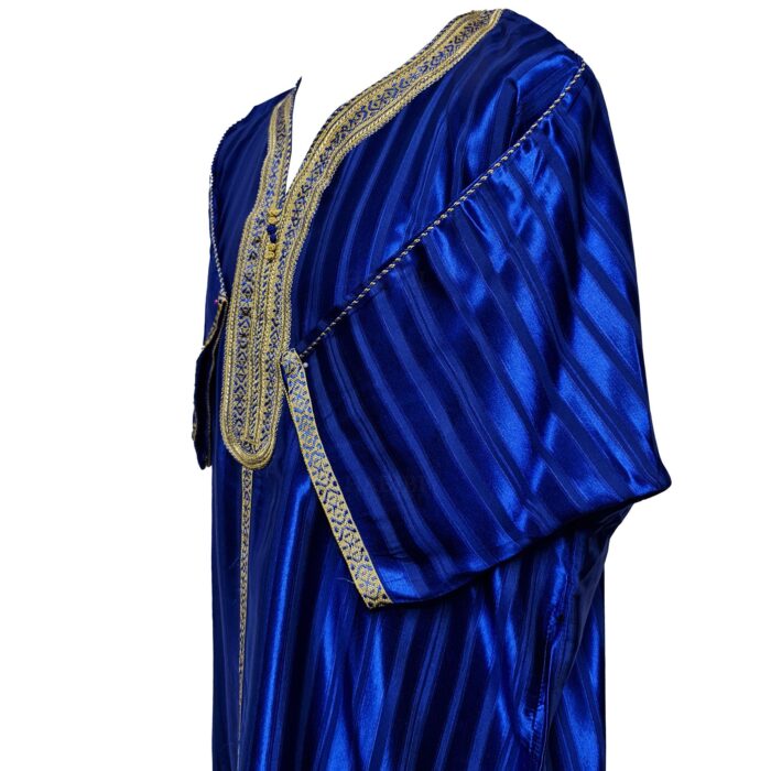 M3qs Rylbgld 0063 Moroccan Cotton Blend Blue 3 Quarter Sleeve Thobe Jubba Kandora Dishdasha (4)