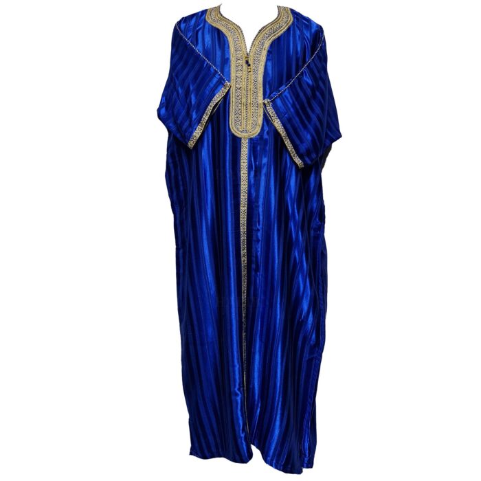 M3qs Rylbgld 0063 Moroccan Cotton Blend Blue 3 Quarter Sleeve Thobe Jubba Kandora Dishdasha (5)