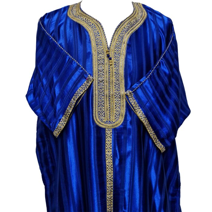 M3qs Rylbgld 0063 Moroccan Cotton Blend Blue 3 Quarter Sleeve Thobe Jubba Kandora Dishdasha (6)