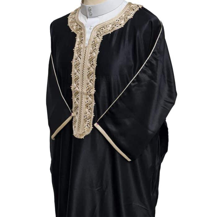 M3qs Saed001 Unisex Moroccan Black 3 Quarter Sleeves Thobe Jubba Kandorah Dishdasha (6)