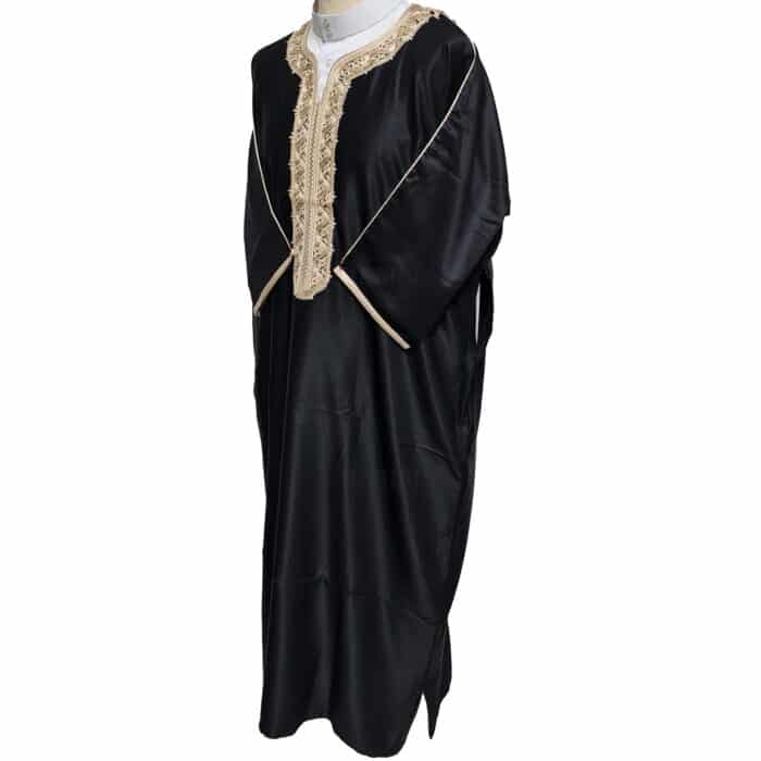 M3qs Saed001 Unisex Moroccan Black 3 Quarter Sleeves Thobe Jubba Kandorah Dishdasha (7)
