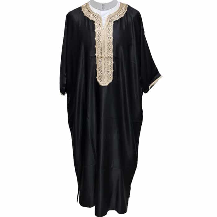 M3qs Saed001 Unisex Moroccan Black 3 Quarter Sleeves Thobe Jubba Kandorah Dishdasha (8)