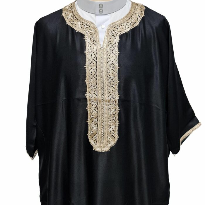 M3qs Saed001 Unisex Moroccan Black 3 Quarter Sleeves Thobe Jubba Kandorah Dishdasha (9)