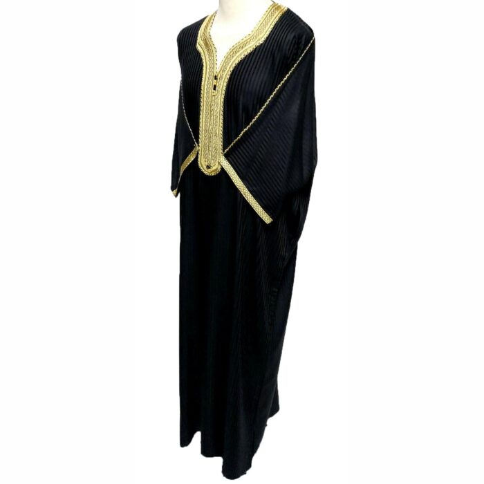 Moroccan 3/4 Sleeve Cotton Black & Gold Thobe