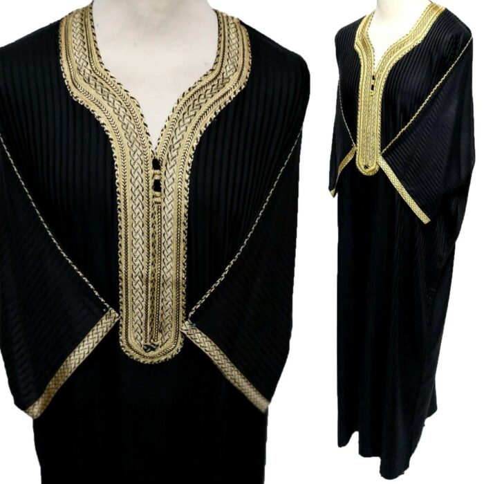 Moroccan 3/4 Sleeve Cotton Black & Gold Thobe