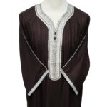 Moroccan 3/4 Sleeve Cotton Brown Striped Thobe