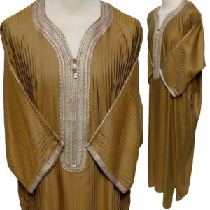 Moroccan 3/4 Sleeve Cotton Blend Striped Gold Thobe