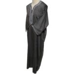 Moroccan 3/4 Sleeve Cotton Grey/Black Striped Thobe