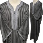 Moroccan 3/4 Sleeve Cotton Grey/Black Striped Thobe