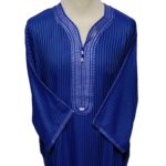 Moroccan 3/4 Sleeve Cotton Blend Royal Blue Striped Thobe