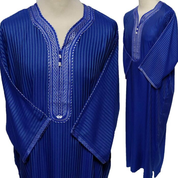 Moroccan 3/4 Sleeve Cotton Blend Royal Blue Striped Thobe