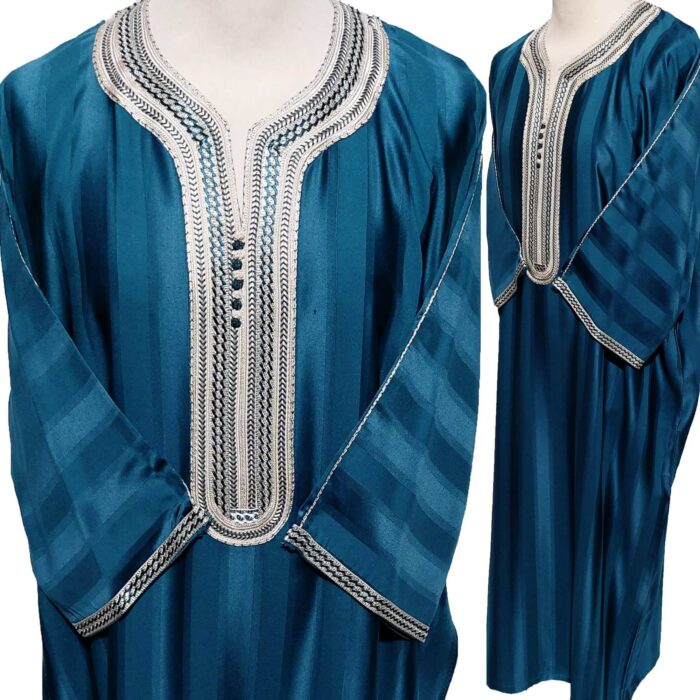 Moroccan 3/4 Sleeve Teal Cotton Blend Thobe