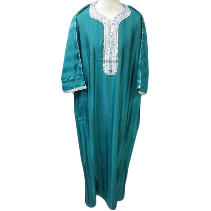 Moroccan 3/4 Sleeve Thobe Turquoise/White