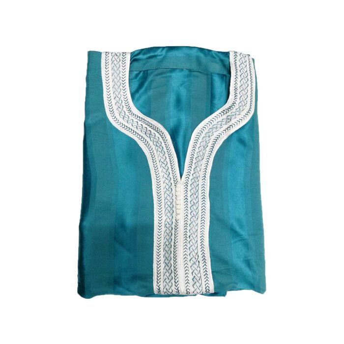 Moroccan 3/4 Sleeve Thobe Turquoise/White