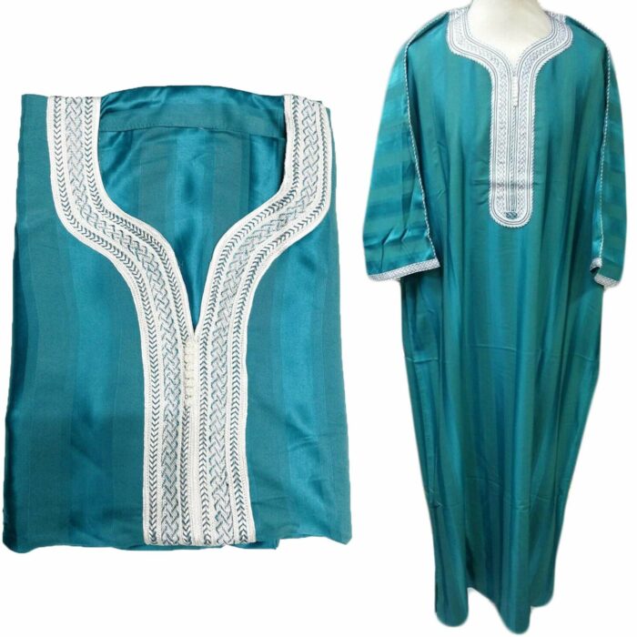 Moroccan 3/4 Sleeve Thobe Turquoise/White