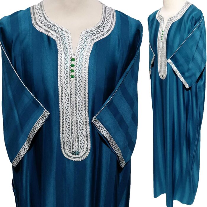 Moroccan 3/4 Sleeve Turquoise Cotton Blend Thobe