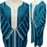 Moroccan 3/4 Sleeve Wide-Fit Turquoise/Off-White Thobe