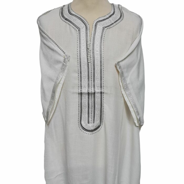 M3qs Whtectnn 0016 Men Moroccan White 3 Quarter Sleeves Thobe Jubba Kandora (14)
