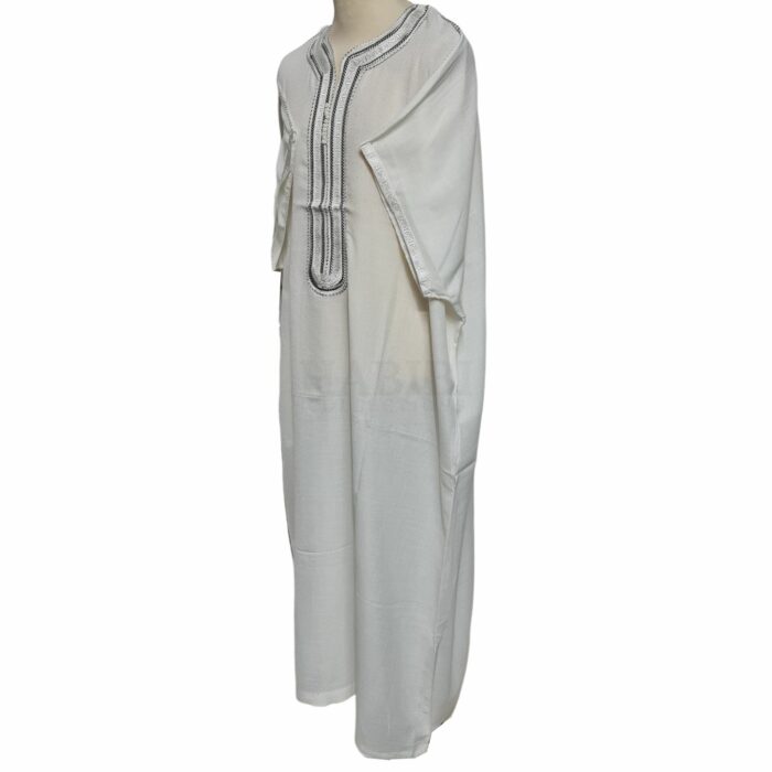 M3qs Whtectnn 0016 Men Moroccan White 3 Quarter Sleeves Thobe Jubba Kandora (22)