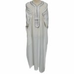 M3qs Whtectnn 0016 Men Moroccan White 3 Quarter Sleeves Thobe Jubba Kandora (23)