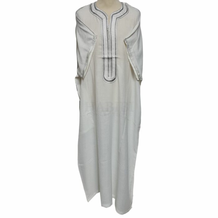 M3qs Whtectnn 0016 Men Moroccan White 3 Quarter Sleeves Thobe Jubba Kandora (23)