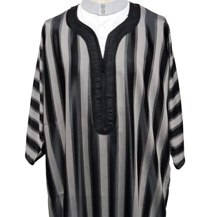 M3qs Wpc0024 001 Men's Moroccan Black Striped 3 Quarter Sleeves Thobe Jubba Kandorah Dishdasha (7)