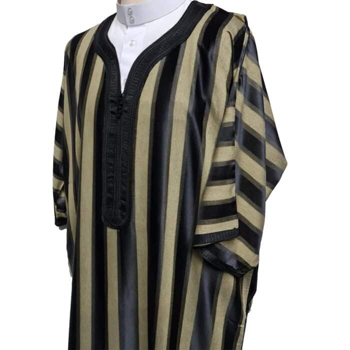M3qs Wpc0024 002 Men's Moroccan Black Striped 3 Quarter Sleeves Thobe Jubba Kandorah Dishdasha (4)