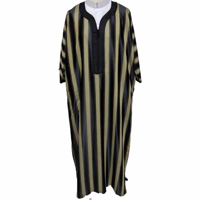 M3qs Wpc0024 002 Men's Moroccan Black Striped 3 Quarter Sleeves Thobe Jubba Kandorah Dishdasha (6)