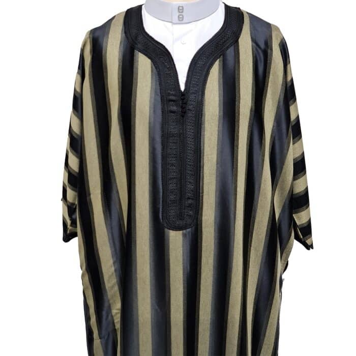 M3qs Wpc0024 002 Men's Moroccan Black Striped 3 Quarter Sleeves Thobe Jubba Kandorah Dishdasha (7)
