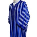 M3qs Wpc0024 003 Men's Moroccan Blue Grey Striped 3 Quarter Sleeves Thobe Jubba Kandorah Dishdasha (4)