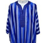 M3qs Wpc0024 003 Men's Moroccan Blue Grey Striped 3 Quarter Sleeves Thobe Jubba Kandorah Dishdasha (7)