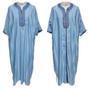 M3qs Wpc0024 007 Men's Moroccan Light Blue Striped 3 Quarter Sleeves Thobe Jubba Kandorah Dishdasha