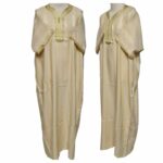 M3qs Yelbeigstrp 023 Men Moroccan Yellow Beige Stripes Short Sleeves Thobe Jubba Kandora (10)