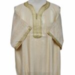 M3qs Yelbeigstrp 023 Men Moroccan Yellow Beige Stripes Short Sleeves Thobe Jubba Kandora (75)