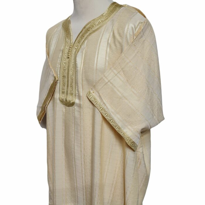 M3qs Yelbeigstrp 023 Men Moroccan Yellow Beige Stripes Short Sleeves Thobe Jubba Kandora (76)