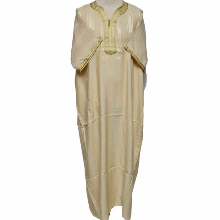 M3qs Yelbeigstrp 023 Men Moroccan Yellow Beige Stripes Short Sleeves Thobe Jubba Kandora (78)