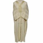 M3qs Yelbgstrp 024 Men Moroccan Yellow Beige Stripes 3 Quarter Sleeves Thobe Jubba Kandora (71)