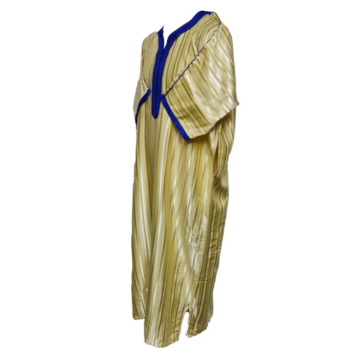 M3qs Yelblu 0025 Moroccan Yellow Stripe Cotton Blend 3 Quarter Sleeve Thobe Jubba Dishdasha Kandora (4)