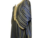 M3qs Yelgldd 0098 Moroccan Blue Gold Stripe Cotton Blend 3 Quarter Sleeve Thobe Jubba Dishdasha Kandora(4)