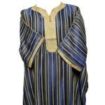 M3qs Yelgldd 0098 Moroccan Blue Gold Stripe Cotton Blend 3 Quarter Sleeve Thobe Jubba Dishdasha Kandora(6)