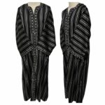 M3qsblkwht 25c Men Moroccan Black White Stripes 3 Quarter Sleeves Thobe Jubba Kandora (10)