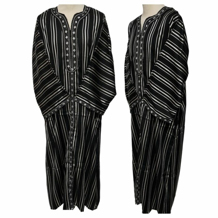 M3qsblkwht 25c Men Moroccan Black White Stripes 3 Quarter Sleeves Thobe Jubba Kandora (10)