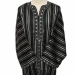 M3qsblkwht 25c Men Moroccan Black White Stripes 3 Quarter Sleeves Thobe Jubba Kandora (91)