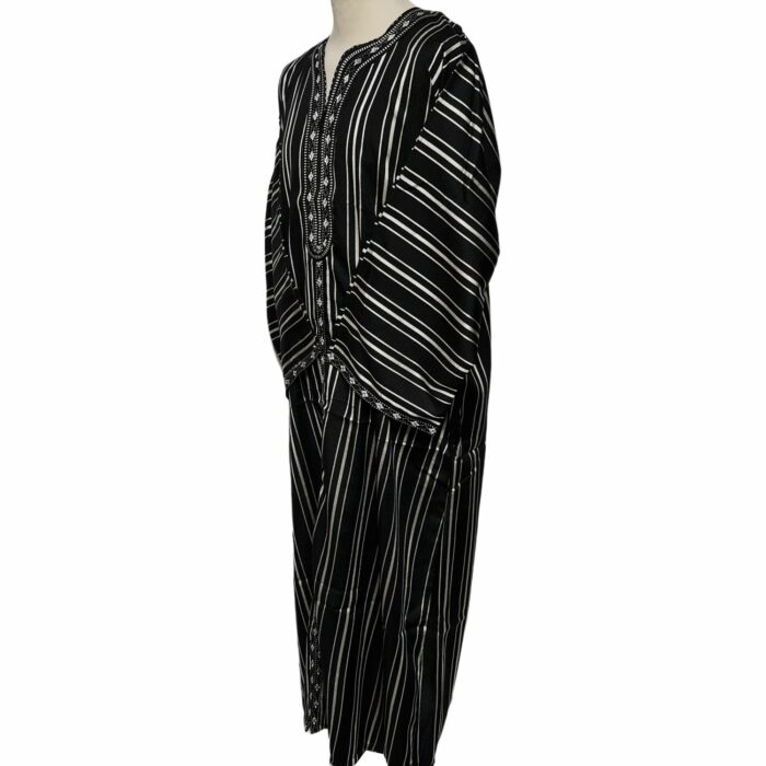 M3qsblkwht 25c Men Moroccan Black White Stripes 3 Quarter Sleeves Thobe Jubba Kandora (93)