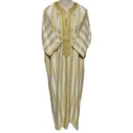 M3qsyeldam 022b Men's Moroccan 3 Quarter Sleeve Cream Yellow Striped Jubba Thobe Djellaba 161448