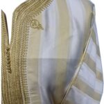 M3qsyeldam 022b Men's Moroccan 3 Quarter Sleeve Cream Yellow Striped Jubba Thobe Djellaba 161504