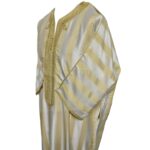 M3qsyeldam 022b Men's Moroccan 3 Quarter Sleeve Cream Yellow Striped Jubba Thobe Djellaba 161521