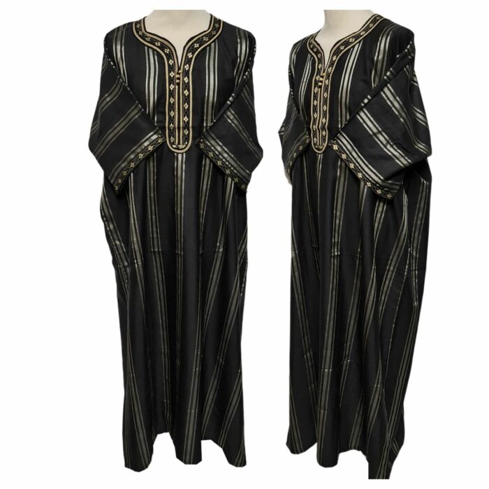 M3qs Blkgldslvr 23b Men Moroccan Black Gold Silver Stripes 3 Quarter Sleeves Thobe Jubba Kandora (10)