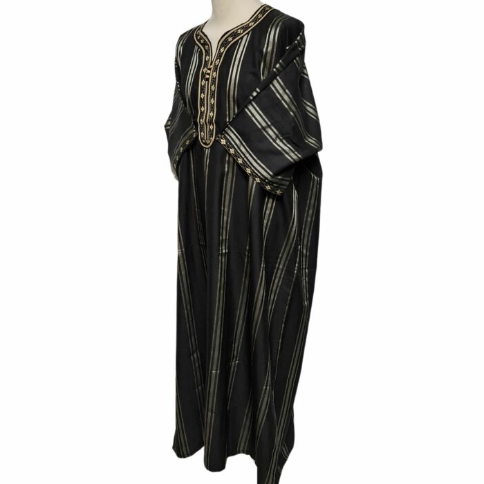 M3qs Blkgldslvr 23b Men Moroccan Black Gold Silver Stripes 3 Quarter Sleeves Thobe Jubba Kandora (87)